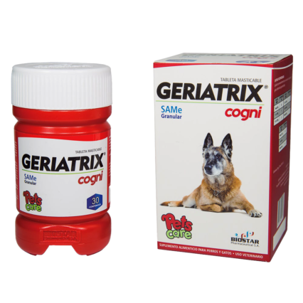 GERIATRIX COGNI® mejora la calidad de vida en perros adultos mayores. Es un suplemento alimenticio que ayuda a tener un envejecimiento saludable, incluyendo la visión y el apoyo músculo-esquelético.